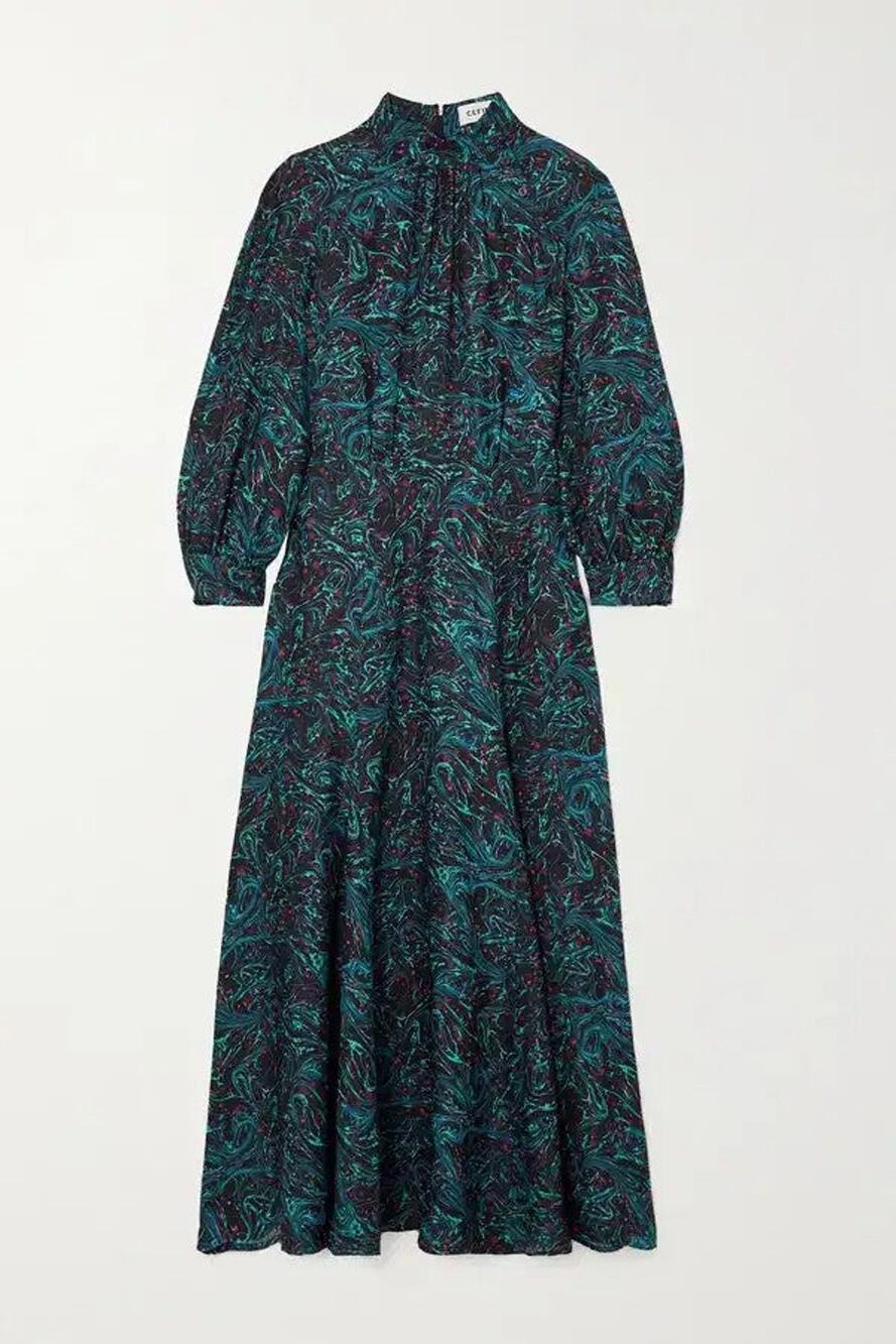 Cefinn Alicia Button-Embellished Printed Twill Midi Dress - 10